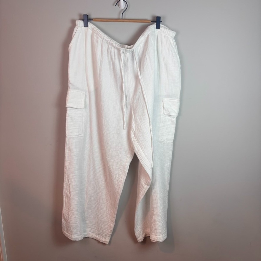 swimsuits for all Womens 100% Cotton White Gauzy Crop Beach Pants 22/24 summer